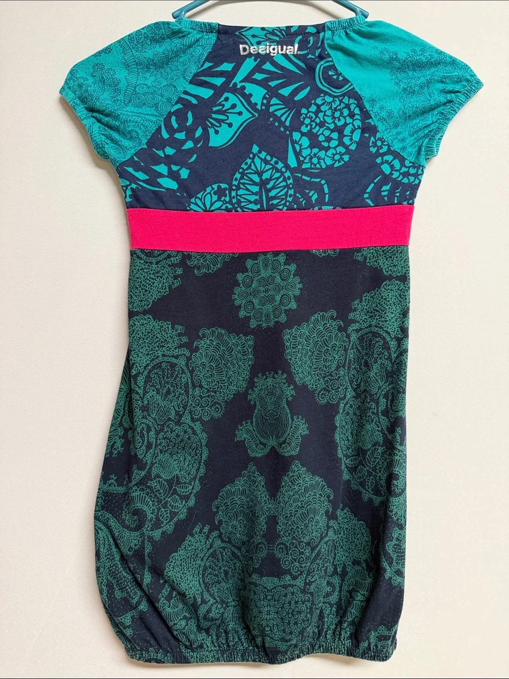 Desigual Girls Teal, Pink & Navy Floral Graphic Abstract Print Dress Size 7/8
